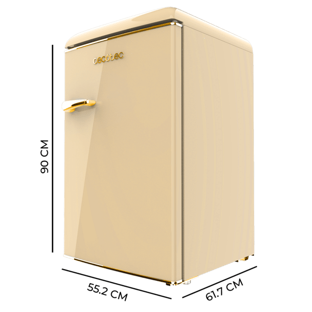 Cecotec Bolero CoolMarket TT Origin 110 Beige E Mini Frigorífico Retro TT Origin Beige Con Capacidad De 110L Clase E ICEBOX Luz Interior Y Tirador Gold. Mini Frigorífico Retro  110 L Beige