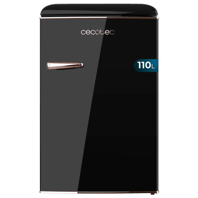 Cecotec Bolero CoolMarket TT Origin 110 Black E Mini frigorífico retro TT Origin Black con capacidad de 110L clase E ICEBOX Luz interior y tirador gold rose. Mini frigorífico retro 110 L negro