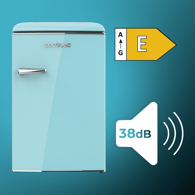 Cecotec Bolero CoolMarket TT Origin 110 Blue E Mini Frigorífico Retro TT Origin Blue Con Capacidad De 110L Clase E ICEBOX Luz Interior. Frigorífico / Nevera Vintage Retro Pequeña 110L