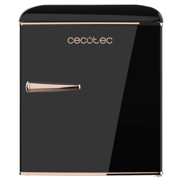 Cecotec Bolero CoolMarket TT Origin 45 Black E Mini Frigorífico Retro Sobremesa Negro De 55cm De Alto Y 44 7cm De Ancho Con Capacidad De 45L Clase Energética E Icebox Y Tirador Cromado Gold Rose.  Mini Frigorífico Retro 