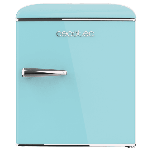 Cecotec Bolero CoolMarket TT Origin 45 Blue E Mini Frigorífico Retro Sobremesa Azul De 55cm De Alto Y 44 7cm De Ancho Con Capacidad De 45L Clase Energética E Icebox Y Tirador Cromado.  Mini Frigorífico Retro Sobremesa