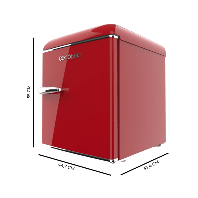 Cecotec Bolero CoolMarket TT Origin 45 Red E Mini Frigorífico Retro Sobremesa Rojo De 55cm De Alto Y 44 7cm De Ancho Con Capacidad De 45L Clase Energética E Icebox Y Tirador Cromado. Mini Frigorífico Retro Sobremesa