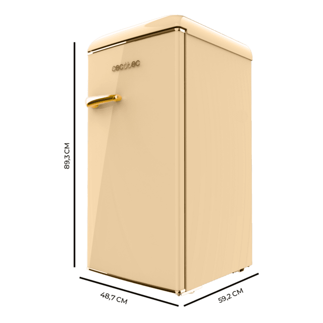 Cecotec Bolero CoolMarket TT Origin 95 Beige E Mini Frigorífico Retro Beige De 89 Cm De Alto Y 49 Cm De Ancho Con Capacidad De 95L Clase Energética E Icebox Y Tirador Cromado. Mini Frigorífico 