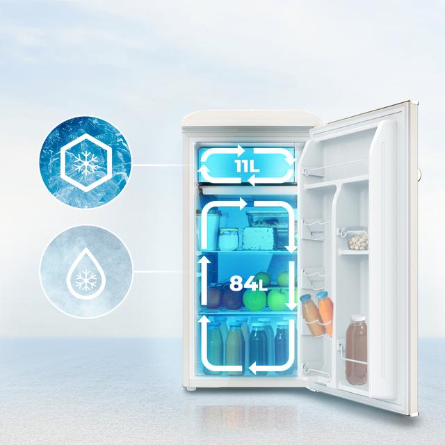 Cecotec Bolero CoolMarket TT Origin 95 Beige E Mini Frigorífico Retro Beige De 89 Cm De Alto Y 49 Cm De Ancho Con Capacidad De 95L Clase Energética E Icebox Y Tirador Cromado. Mini Frigorífico 