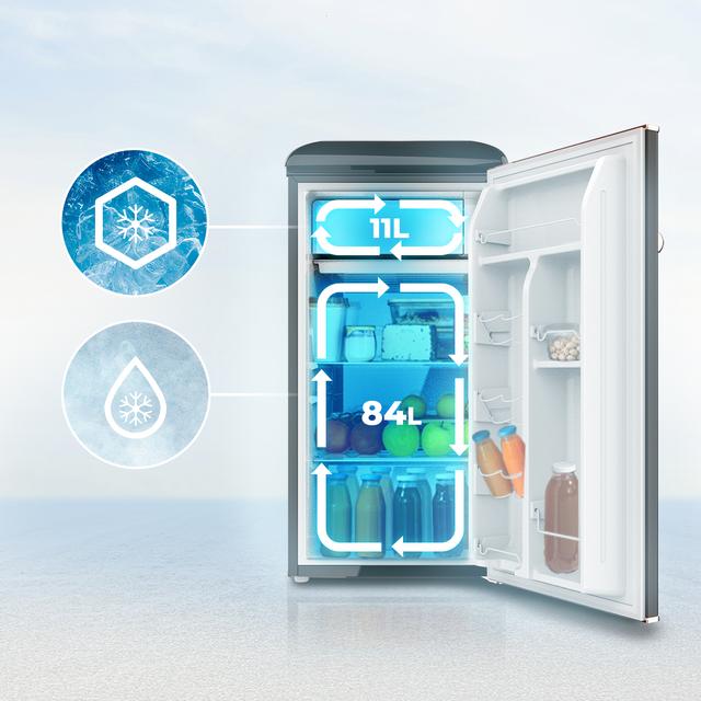 Cecotec Bolero CoolMarket TT Origin 95 Black E Mini Frigorífico Retro Negro De 89 Cm De Alto Y 49 Cm De Ancho Con Capacidad De 95L Clase Energética E Icebox Y Tirador Cromado. Mini Frigorífico Retro