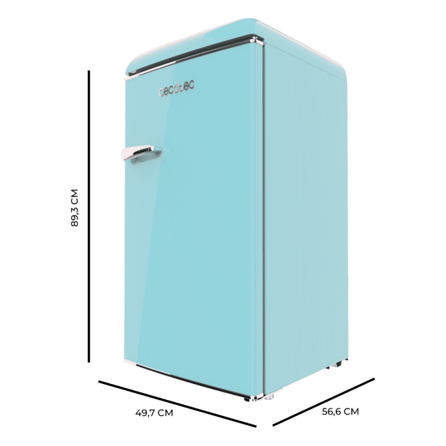 Cecotec Bolero CoolMarket TT Origin 95 Blue E Mini Frigorífico Retro Azul De 89 Cm De Alto Y 49 Cm De Ancho Con Capacidad De 95L Clase Energética E Icebox Y Tirador Cromado. Mini Frigorífico Retro 