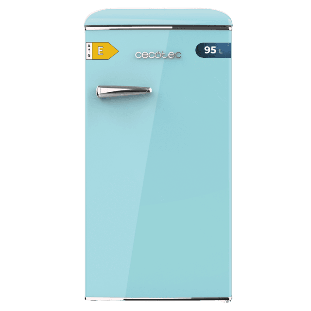 Cecotec Bolero CoolMarket TT Origin 95 Blue E Mini frigorífico retro azul de 89 cm de alto y 49 cm de ancho con capacidad de 95L clase energética E Icebox y tirador cromado. Mini frigorífico retro 