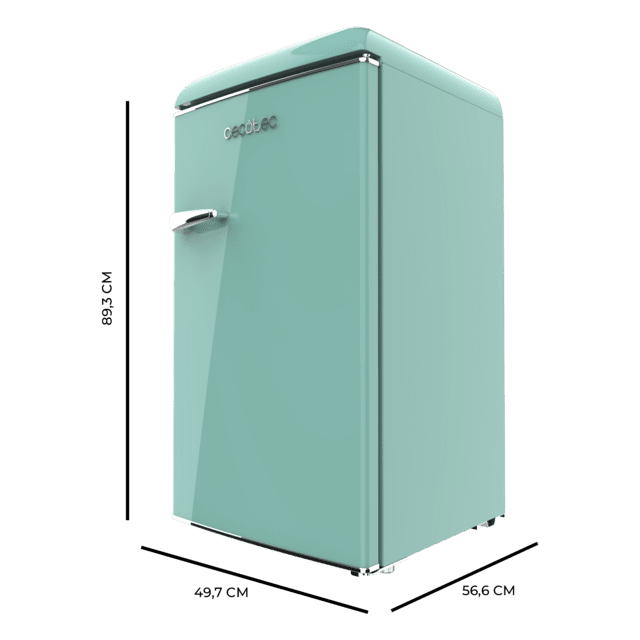 Cecotec Bolero CoolMarket TT Origin 95 Green E Mini Frigorífico Retro Verde De 89 Cm De Alto Y 49 Cm De Ancho Con Capacidad De 95L Clase Energética E Icebox Y Tirador Cromado. Mini Frigorífico