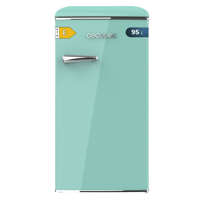 Cecotec Bolero CoolMarket TT Origin 95 Green E Mini frigorífico retro verde de 89 cm de alto y 49 cm de ancho con capacidad de 95L clase energética E Icebox y tirador cromado. Mini frigorífico