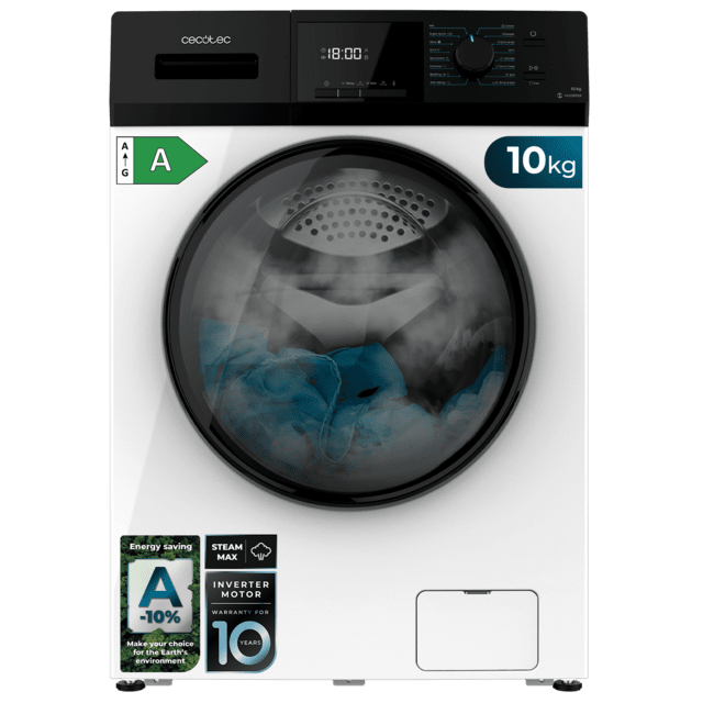 Cecotec Bolero Dresscode 10410 Inverter A Lavadora de carga frontal de 10 kg de capacidad y 1400 rpm Clase A-10% 16 programas Motor Inverter Plus SteamMax Drum Clean Allergy Care Diamond Care Delay Start Stop&Go programa ECO y K