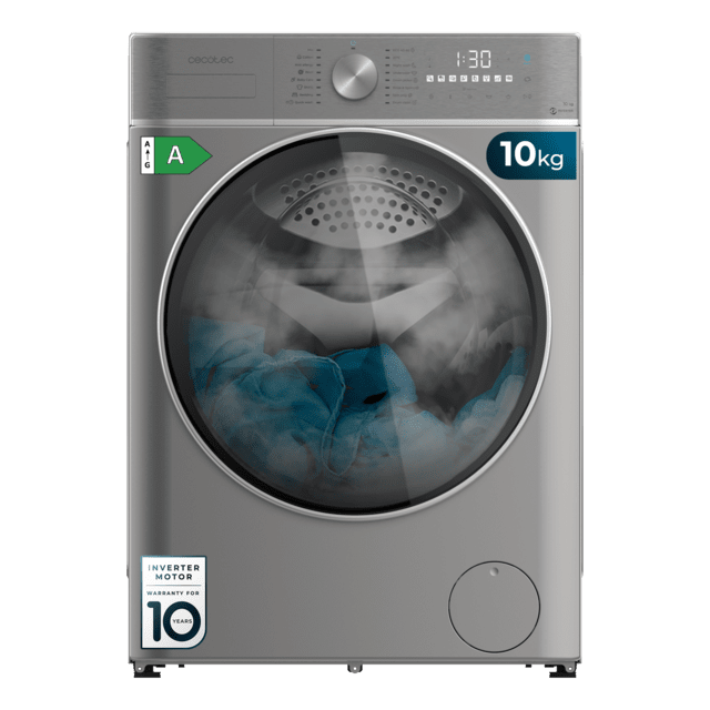 Cecotec Bolero DressCode 10800 Inverter Steel A Lavadora de carga frontal steel de 10 kg de capacidad y 1400 rpm 16 programas Clase A Motor Inverter Plus Steam Max lavado inteligente y detector de carga. Lavadora de carga fronta