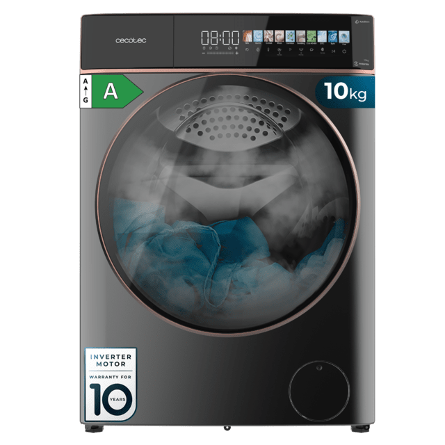 Cecotec Bolero DressCode 10900 Autodose Inverter FullColor Steel A Lavadora Autodosis de carga frontal steel de 10 kg de capacidad y 1400 rpm Pantalla FullColor 10 3" 11 programas Motor Inverter Plus SteamMax Clase A Sanitize On