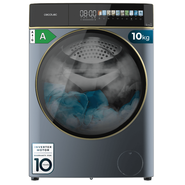 Cecotec Bolero DressCode 10900 Inverter FullColor Ice Blue A Lavadora de carga frontal ice blue de 10 kg de capacidad y 1400 rpm Pantalla FullColor 10 3" 11 programas Motor Inverter Plus SteamMax Clase A Sanitize OnSmart Fuzzy L