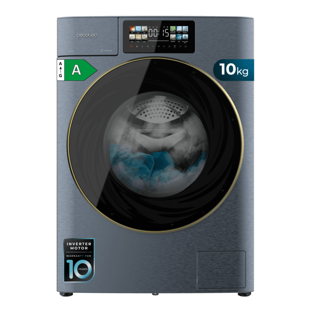 Cecotec Bolero DressCode 10950 Autodose Inverter 3D Ice Blue A Lavadora Autodosis de carga frontal ice blue de 10 kg de capacidad 1400 rpm y clase A con diseño Core Matrix Screen 9 2" y Core Body 13 programas Motor Inverter Plu
