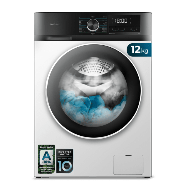 Cecotec Bolero DressCode 12500 Inverter Lavadora de 12 Kg blanca 1400 rpm motor inverter plus Steam Max y clase A. Lavadora de 12 Kg