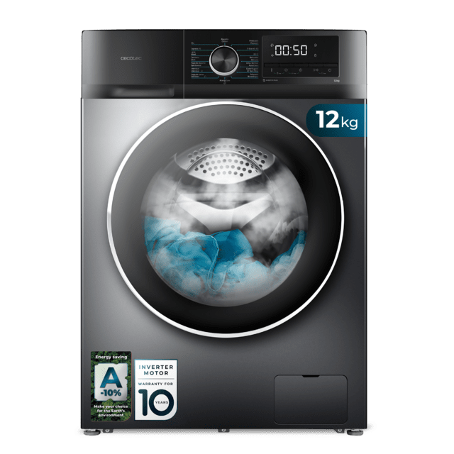Cecotec Bolero DressCode 12500 Inverter Steel Lavadora de 12 Kg steel 1400 rpm motor inverter plus Steam Max y clase A. Lavadora de 12 Kg