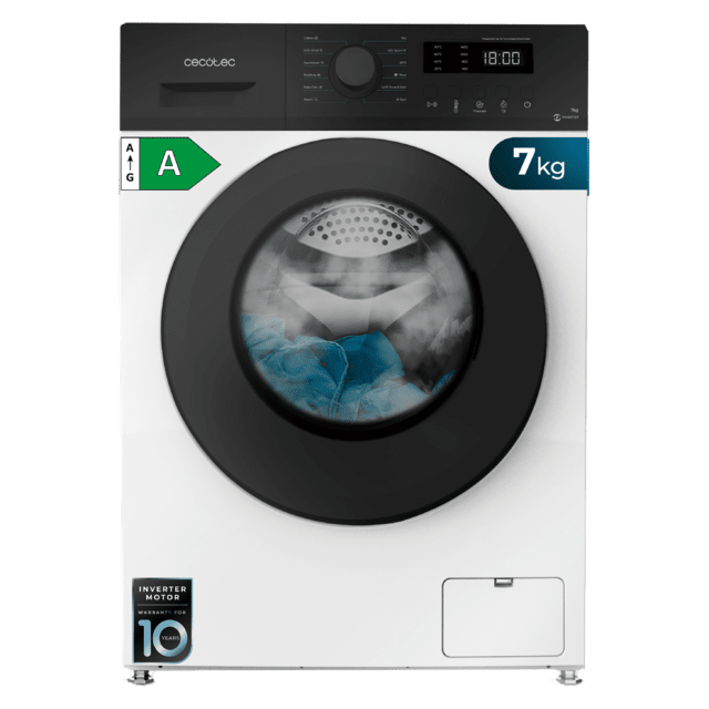 Cecotec Bolero DressCode 7150 Inverter A Lavadora de 7 kg de capacidad y 1400 rpm 12 programas Clase A Motor Inverter Plus Steam Max Drum Clean Delay Start y Child Lock. Lavadora