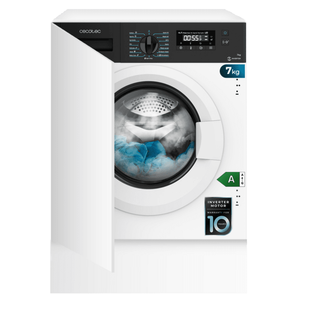 Cecotec Bolero DressCode 740 BI Inverter A Lavadora Integrable De 7 Kg De Capacidad Y 1350 Rpm 16 Programas Clase A Motor Inverter Plus SteamMax. Lavadora Integrable De 7 Kg