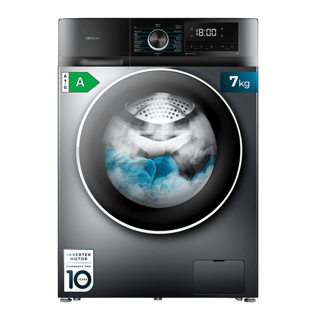 Cecotec Bolero DressCode 7500 Inverter Steel A Lavadora de 7 kg de capacidad steel y 1400 rpm motor inverter plus 16 programas Clase A-10% 16 programas Motor Inverter Plus SteamMax Drum Clean Allergy Care Pearl Drum Delay Start