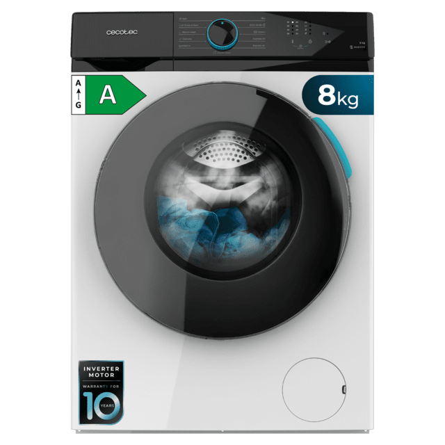 Cecotec Bolero DressCode 8110 Inverter Lavadora de 8 kg de capacidad y 1200 rpm 11 programas Clase A Motor Inverter Plus Steam Max Drum Clean Programa rápido 15' Delay Start y KidLock. Lavadora