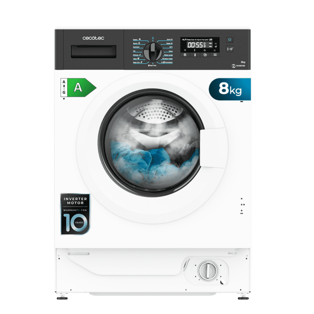 Cecotec Bolero DressCode 840 BI Inverter A Lavadora integrable de 8 kg de capacidad y 1350 rpm 16 programas clase A Motor Inverter Plus SteamMax. Lavadora integrable de 8 kg