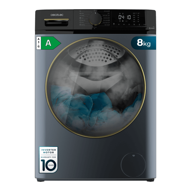 Cecotec Bolero DressCode 8610 Inverter Ice Blue A Lavadora de carga frontal ice blue de 8 Kg de capacidad 1400 RPM Clase A Steam Max Motor inverter plus 15 programas OnSmart Fuzzy Logic Smooth Wash Stop&Go Goma antibacteriana y