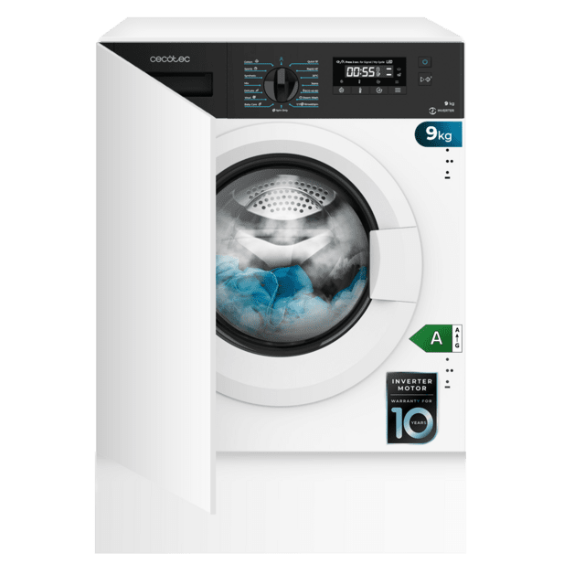 Cecotec Bolero DressCode 940 BI Inverter A Lavadora Integrable De 9kg De Capacidad Y 1350 Rpm 16 Programas Clase A Motor Inverter Plus SteamMax. Lavadora Integrable De 9kg