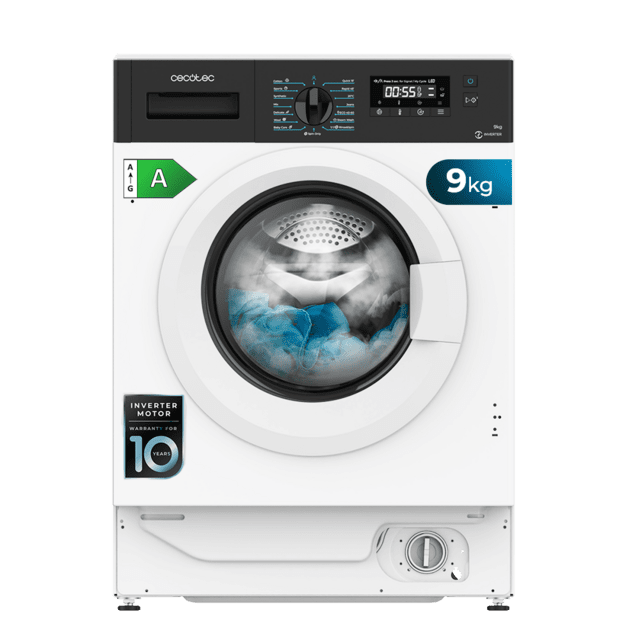 Cecotec Bolero DressCode 940 BI Inverter A Lavadora integrable de 9kg de capacidad y 1350 rpm 16 programas clase A Motor Inverter Plus SteamMax. Lavadora integrable de 9kg
