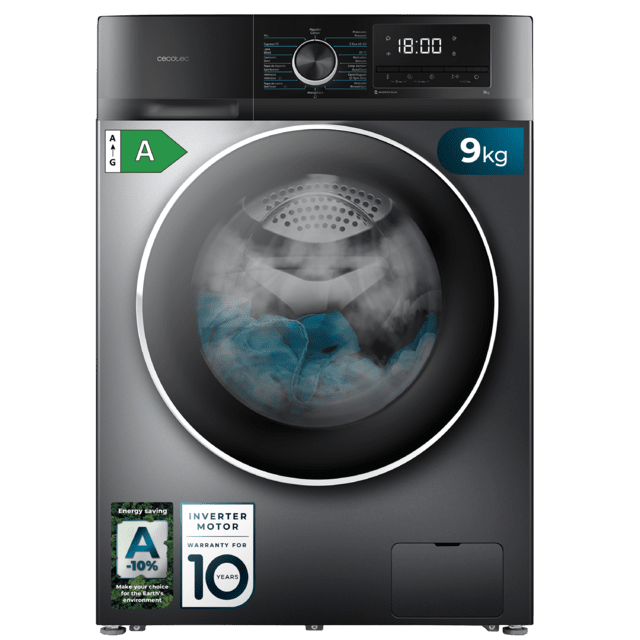 Cecotec Bolero DressCode 9500 Inverter Steel A Lavadora de carga frontal de 9 Kg steel 1400 rpm Motor Inverter Plus SteamMax Drum Clean Allergy Care Pearl Drum Delay Start Stop&Go display LED y acabados cromados programa ECO y K