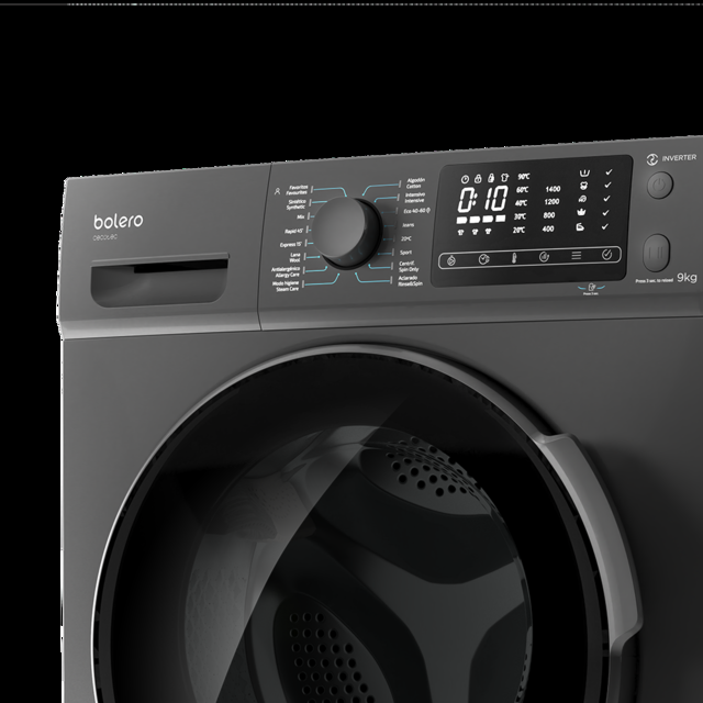 Cecotec Bolero DressCode 9600 Inverter Steel. Lavadora 9 Kg Carga Frontal 1400 Rpm 2000 W Motor Inverter Plus 16 Prog Elimina Alérgenos DelayStart DiamonCare Lavadora