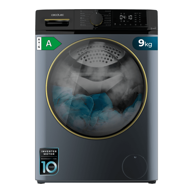 Cecotec Bolero DressCode 9610 Inverter Ice Blue A Lavadora de carga frontal ice blue de 9 Kg de capacidad 1400 RPM Clase A Steam Max Motor inverter plus 15 programas OnSmart Fuzzy Logic Smooth Wash Stop&Go Goma antibacteriana y