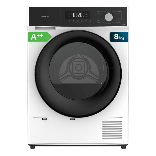 Cecotec Bolero Dresscode Dry 8300 Secadora Bomba de calor color blanco de 8 kg Clase A++ 15 programas con secado automático Planchado Fácil Stop&Go función Silence Delay Start y KidLock Secadora