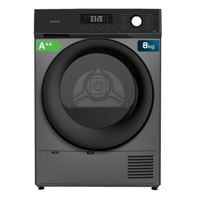 Cecotec Bolero Dresscode Dry 8300 Steel Secadora Bomba de calor steel de 8 kg Clase A++ 15 programas con secado automático Planchado Fácil Stop&Go función Silence Delay Start y KidLock Secadora