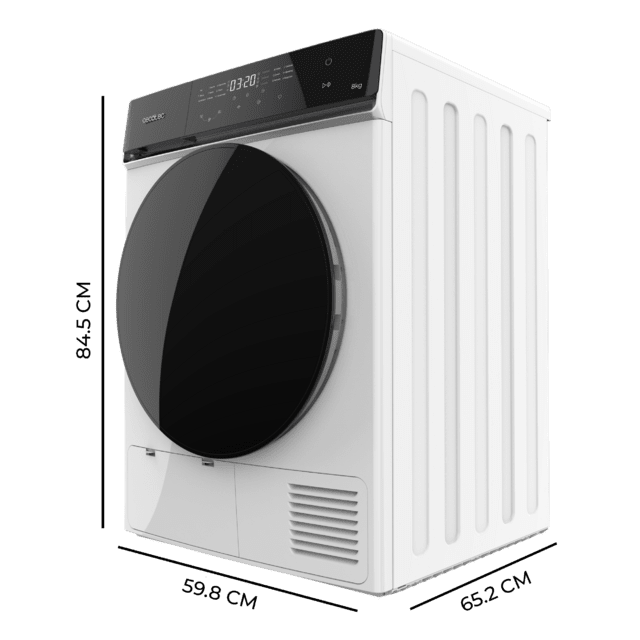 Cecotec Bolero DressCode Dry 8400 Max Secadora Con Bomba De Calor Capacidad De 8 Kg Eficiencia Energética Clase A++ Pantalla Táctil Completa Función De Planchado Fácil 15 Programas Y Tambor De Acero Inoxidable. Secadora