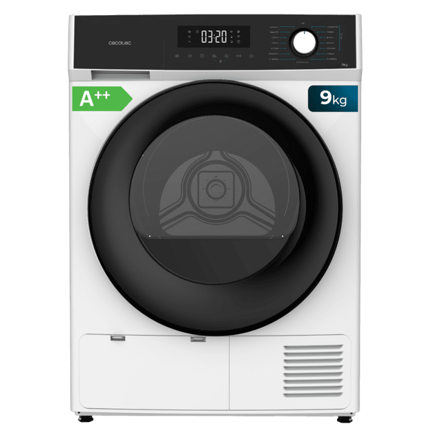 Cecotec Bolero Dresscode Dry 9300 Secadora Bomba de calor color blanco de 9 kg Clase A++ 15 programas con secado automático Planchado Fácil Stop&Go función Silence Delay Start y KidLock Secadora