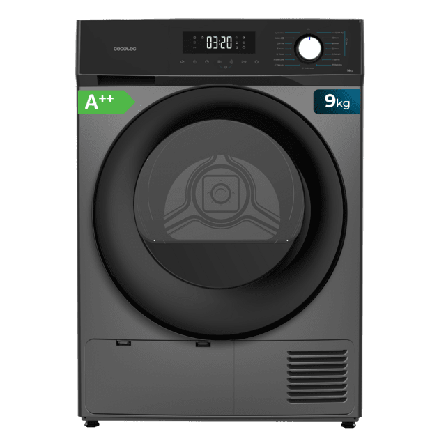 Cecotec Bolero Dresscode Dry 9300 Steel Secadora Bomba de calor steel de 9 kg Clase A++ 15 programas con secado automático Planchado Fácil Stop&Go función Silence Delay Start y KidLock Secadora