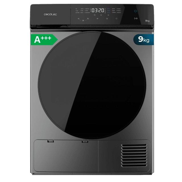Cecotec Bolero DressCode Dry 9400 Steel A+++ Secadora Bomba de calor steel de 9 kg Clase A+++ Motor Inverter Plus Full Touch Plancha Fácil 15 prgramas y Tambor de acero inoxidable. Secadora