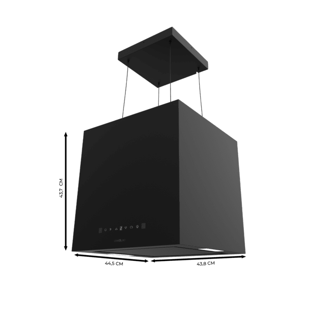 Cecotec Bolero Flux CCT 448000 Black A++ Campana Colgante Cuadrada De 44cm De Ancho Acabado Negro Succión 800m3/h Motor 210W Clase A++ Control Táctil 3 Niveles De Potencia Booster Luz Filtro De Carbono Hand Movement Control Y