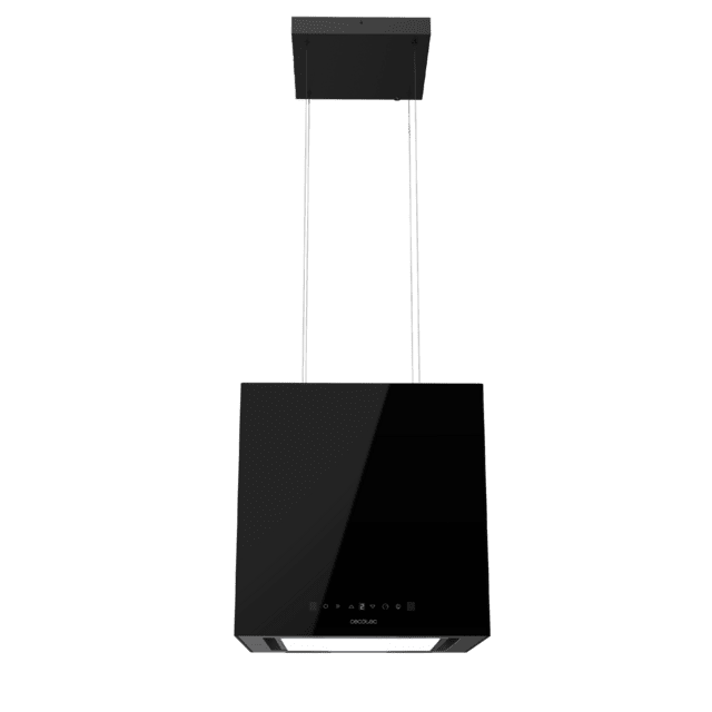 Cecotec Bolero Flux CCT 448000 Glass Black A++ Campana Colgante Cuadrada De 44cm De Ancho Acabado Vidrio Negro Succión 800m3/h Motor 210W Clase A++ Control Táctil 3 Niveles De Potencia Booster Luz Filtro De Carbono Hand Moveme