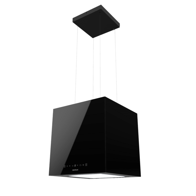 Cecotec Bolero Flux CCT 448000 Glass Black A++ Campana Colgante Cuadrada De 44cm De Ancho Acabado Vidrio Negro Succión 800m3/h Motor 210W Clase A++ Control Táctil 3 Niveles De Potencia Booster Luz Filtro De Carbono Hand Moveme