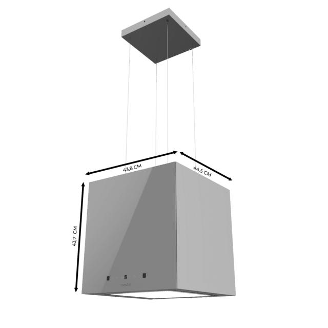 Cecotec Bolero Flux CCT 448000 Glass Grey A++ Campana Colgante Cuadrada De 44cm De Ancho Acabado Vidrio Gris Succión 800m3/h Motor 210W Clase A++ Control Táctil 3 Niveles De Potencia Booster Luz Filtro De Carbono Hand Movement