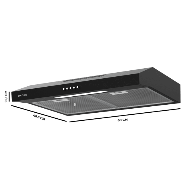 Cecotec Bolero Flux CM 602200 Black B Campana Extractora Convencional De 60cm De Ancho Acabado Negro Potencia Succión 220m3/h Motor 70W Clase B Control Mecánico 3 Niveles De Potencia Y Luz. Campana Extractora Convencional