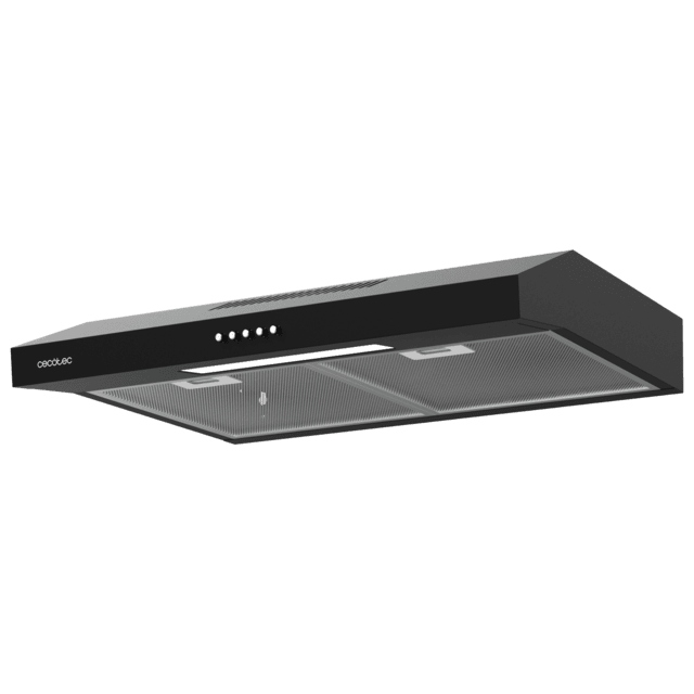Cecotec Bolero Flux CM 602200 Black B Campana Extractora Convencional De 60cm De Ancho Acabado Negro Potencia Succión 220m3/h Motor 70W Clase B Control Mecánico 3 Niveles De Potencia Y Luz. Campana Extractora Convencional