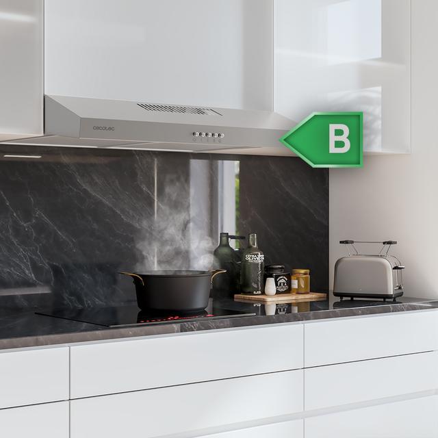 Cecotec Bolero Flux CM 602200 Inox B Campana Extractora Convencional De 60cm De Ancho Acabado Inox Potencia Succión 220m3/h Motor 70W Clase B Control Mecánico 3 Niveles De Potencia Y Luz. Campana Extractora Convencional