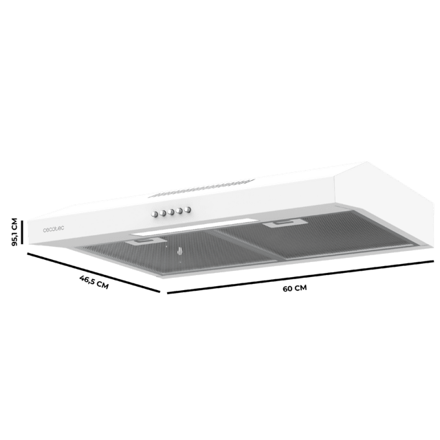 Cecotec Bolero Flux CM 602200 White B Campana Extractora Convencional De 60cm De Ancho Acabado Blanco Potencia Succión 220m3/h Motor 70W Clase B Control Mecánico 3 Niveles De Potencia Y Luz. Campana Extractora Convencional
