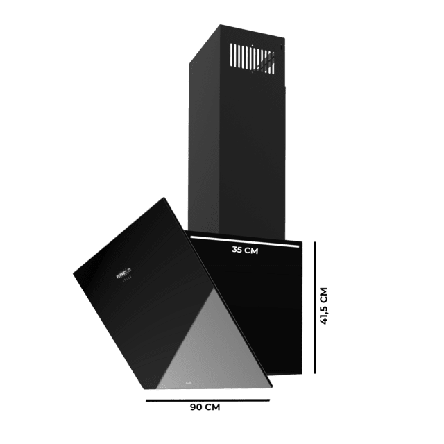 Cecotec Bolero Flux DM 906500 Glass Black A Campana Decorativa De 90cm De Ancho Acabado Frontal Vidrio Negro Chimenea Negra Succión 650m3/h Motor 165W Clase A Control Mecánico 3 Niveles De Potencia Luz Y Filtro De Carbono. Cam