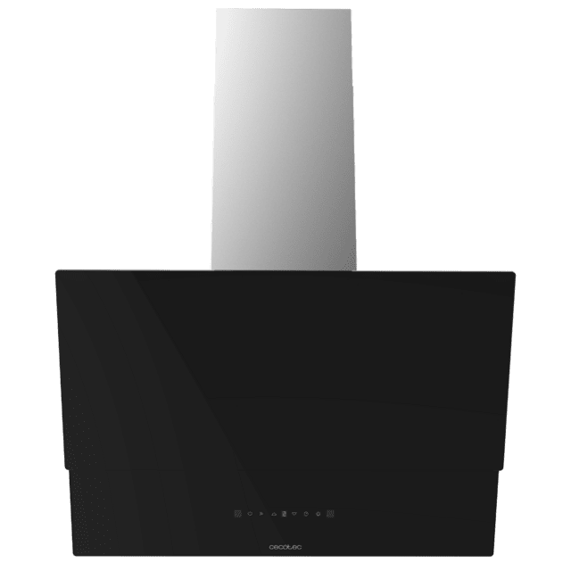 Cecotec Bolero Flux DT 608001 Glass Black A++ Campana Decorativa De 60cm De Ancho Acabado Frontal Vidrio Negro Chimenea Inox Succión 800m3/h Motor 210W Clase A++ Control Táctil 3 Niveles De Potencia Booster Luz Filtro De Carbo