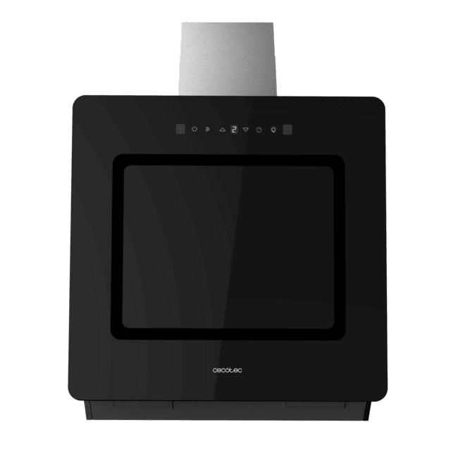 Cecotec Bolero Flux DT 608002 Glass Black A++ Campana Decorativa De 60cm De Ancho Acabado Frontal Vidrio Negro Chimenea Inox Succión 800m3/h Motor 210W Clase A++ Control Táctil 3 Niveles De Potencia Booster Luz Filtro De Carbo