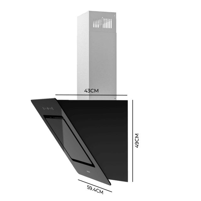 Cecotec Bolero Flux DT 608002 Glass Black A++ Campana Decorativa De 60cm De Ancho Acabado Frontal Vidrio Negro Chimenea Inox Succión 800m3/h Motor 210W Clase A++ Control Táctil 3 Niveles De Potencia Booster Luz Filtro De Carbo