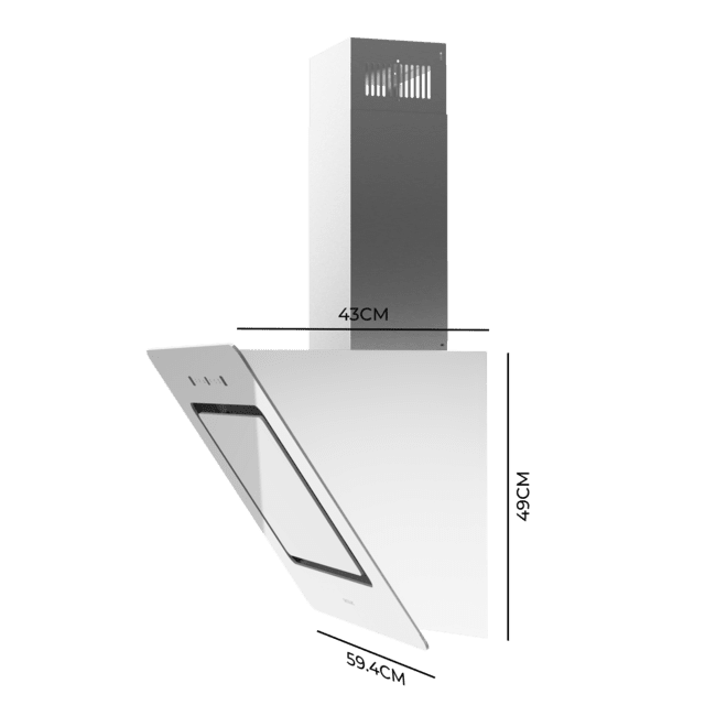 Cecotec Bolero Flux DT 608002 Glass White A++ Campana Decorativa De 60cm De Ancho Acabado Frontal Vidrio Blanco Chimenea Inox Succión 800m3/h Motor 210W Clase A++ Control Táctil 3 Niveles De Potencia Booster Luz Filtro De Carb